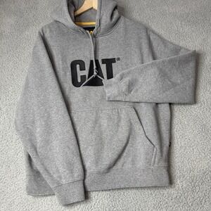 Caterpillar CAT Men's Embroidered Pullover Logo Hooded Sweatshirt Medium Gray